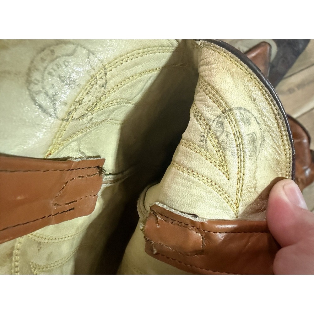 Vintage‎ Tony Lama Leather Cowboy Boots Brown Men's 7.5 - Picture 2 of 8